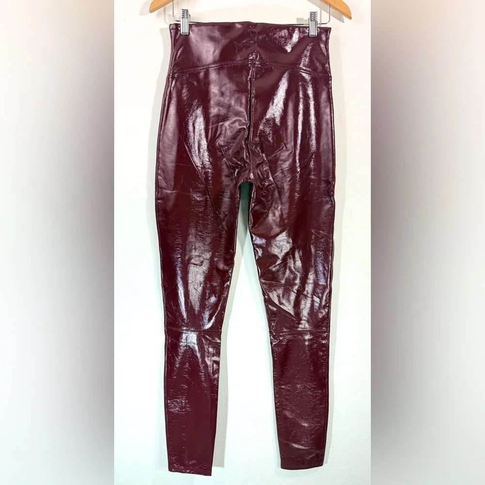 SPANX Faux Patent Leather Leggings Size L Burgundy Liquid Gloss Slim Fit - Picture 5 of 11